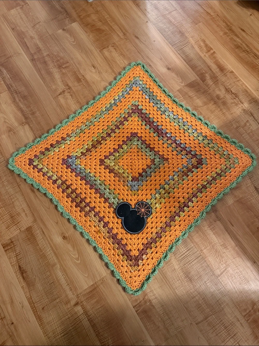 Handmade Crochet Halloween Mickey Baby or Throw Blanket in Orange, Green, Brown